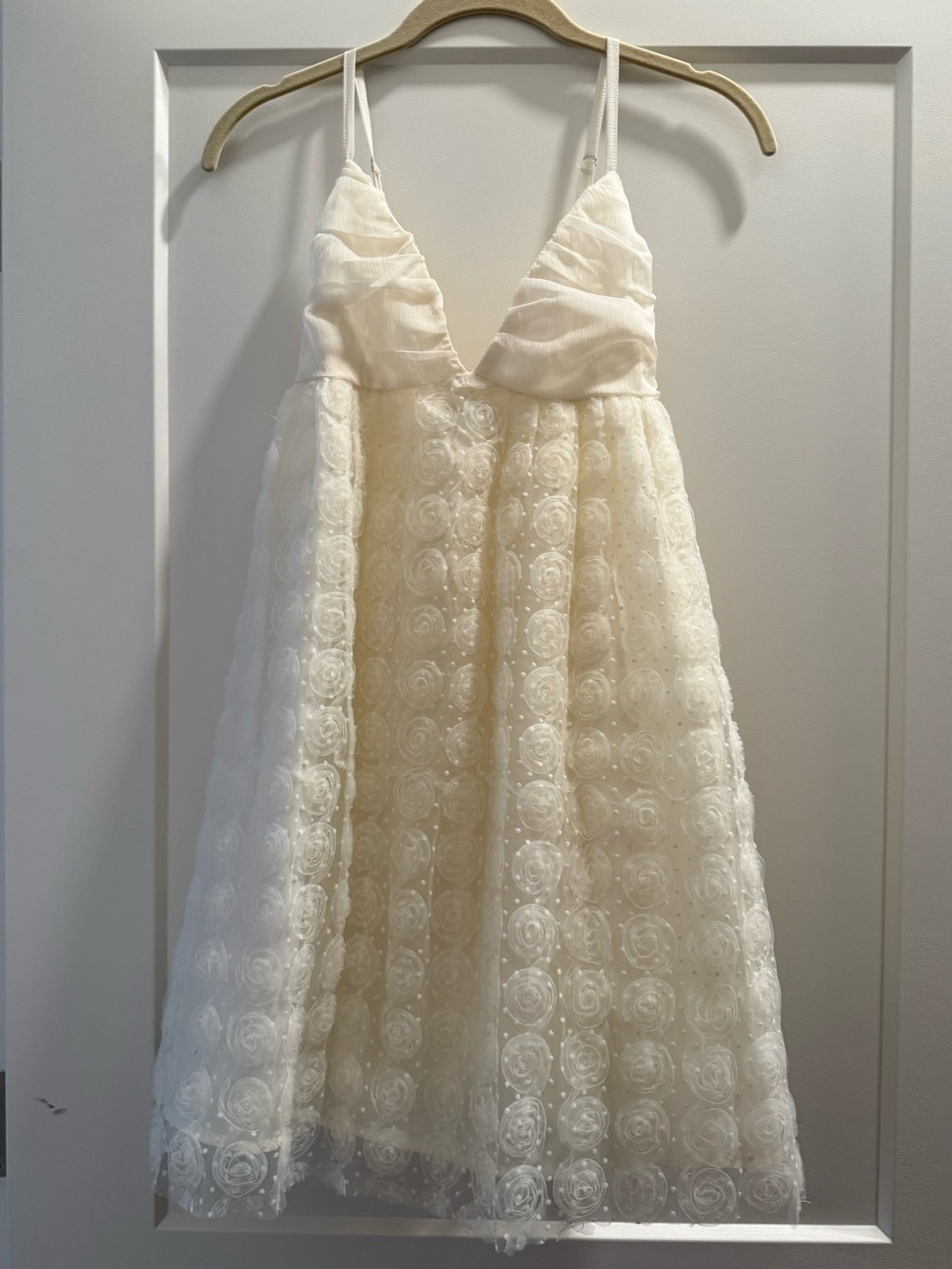 MICAS Cream Ivory Mini Dress with Floral Lace & Spaghetti Straps
